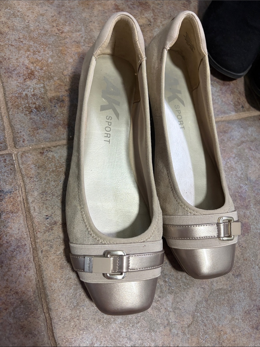 Anne Klein Sport Taupe and Metallic Champagne Loafers